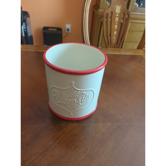 The Pioneer Woman White Linen Red Edge Stoneware Crock Utensil Holder New - Picture 8 of 11